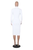 Fall Sexy White Hollow Out High Neck Long Sleeve Long Dress