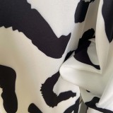 Fall Casual Black Stripes Printed White Puff Sleeve Loose Shirt Dress
