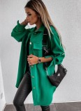 Winter Casual Fashion Green Pocket Button Long Sleeve Long Coat