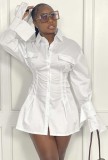 Fall Fashion White Long Sleeve Nipped Waists Shirt