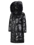 Winter Casual Black Long Puffer Jacket with Fur Collar