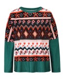 Winter Christmas Jacquard Long Sleeve Round Neck Slit Loose Sweater