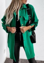 Manteau d'hiver décontracté à manches longues et bouton de poche vert