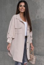 Winter Casual Fashion Kahaki Pocket Button Long Sleeve Long Coat