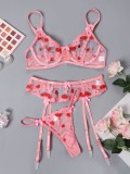 Sexy Pink Sweetheart Mesh Bra and Panty Lingerie Set
