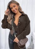 Winter Trendy Brown Corduroy Button Up Long Sleeve Loose Shirt