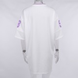 Fall Casual White Half Sleeve Loose American Football T-Shirt Dress