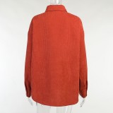 Winter Trendy Orange Corduroy Button Up Long Sleeve Loose Shirt