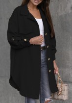 Winter Casual Fashion Black Pocket Button Long Sleeve Long Coat