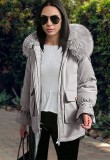 Winter Casual Gray Short Loose Parka Coat with Fur Collar