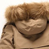 Winter Casual Khaki Short Loose Parka Coat with Fur Collar