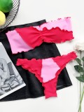 Sexy Two Piece Pink Ruffles Contrast Swimwear