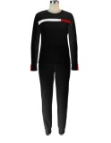 Fall Casual Black Contrast Round Neck Long Sleeve Jogger Two Piece Sweatsuits