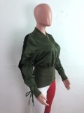 Winter Fashion Green Zippers Long Sleeve Drawstring Jacket
