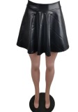 Fall Sexy Black PU leather Mini Full Skirt