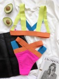 Sexy Two Piece Colorful Bandage Contrast Swimwear