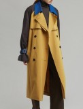 Fall Fashion Contrast Kahaki And Brown Long Sleeve Button-Open Long Coat