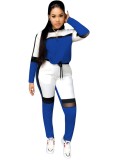 Fall Sports Blue Contrast Long Sleeve Two Piece Seatsuits