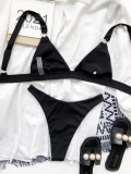 Sexy Black Two Piece Hoop Straps Rib Swimwear