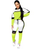 Fall Sports Green Contrast Long Sleeve Two Piece Seatsuits