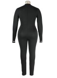 Fall Plus Size Sexy Pure Black Long Sleeve Slim Jumpsuit