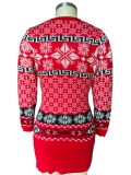 Christmas Sexy Round Neck Long Sleeve Jacquard Sweater Ribbed Dress