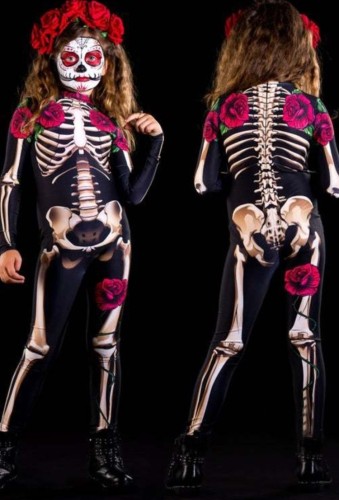 Macacão de manga comprida estampado de esqueleto infantil de Halloween