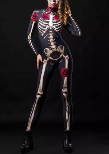 Macacão de manga comprida estampado de esqueleto de Halloween