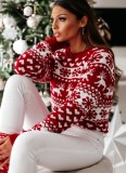 Christmas Red Round Neck Long Sleeve Sweater