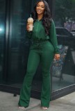 Fall Casual Green Zipper Sports Two Piece Tracksuit