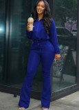 Fall Casual Blue Zipper Sports Two Piece Tracksuit