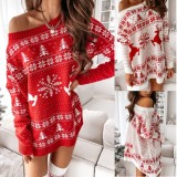 Christmas Red Sexy Off Shoulder Long Sleeve Sweater Dress
