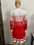 Christmas Print Round Neck Long Sleeve Midi Dress