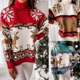 Christmas Fashion High Neck Long Sleeve Jacquard Sweater