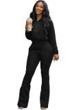 Fall Casual Black Zipper Sports Two Piece Tracksuit