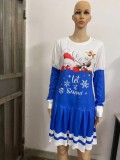 Christmas Print Round Neck Long Sleeve Midi Dress