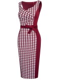 Summer Elegant Red Plaid Patch Sleeveless Slim Office Dress