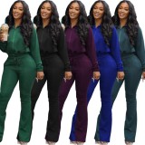 Fall Casual Green Zipper Sports Two Piece Tracksuit