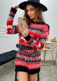 Christmas Sexy Round Neck Long Sleeve Jacquard Sweater Dress