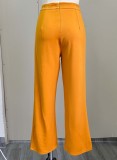 Fall Elegant Yellow off shoulder Irregular Career Blazer Pants Set