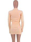 Fall Sexy Light Orange Tight Crop Top and Split Mini Skirt Set