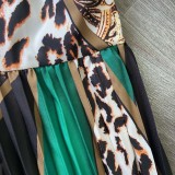 Autumn Leopard Print Turtleneck Mature Elegant Long Sleeve Skater Dress