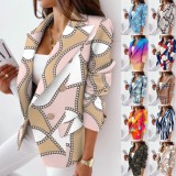 Winter Multicolor Print Knit Turndown Collar Blazer Coat