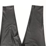 Winter Plus Size Sexy Black Metallic Hoody Shirt and Pants Set