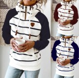 Winter Contract Stripes Hoody Sweatshirt with Front Pocket