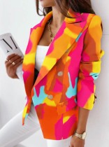 Winter-Blazer-Mantel mit mehrfarbigem Print und Umlegekragen