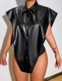Winter Black Leather Open Sides Sexy Party Top