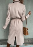 Winter Pink Knit Turndown Collar Long Coat with Matching Belt