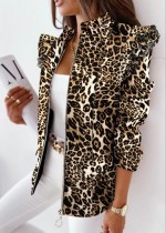 Veste classique zippée à imprimé léopard d'automne