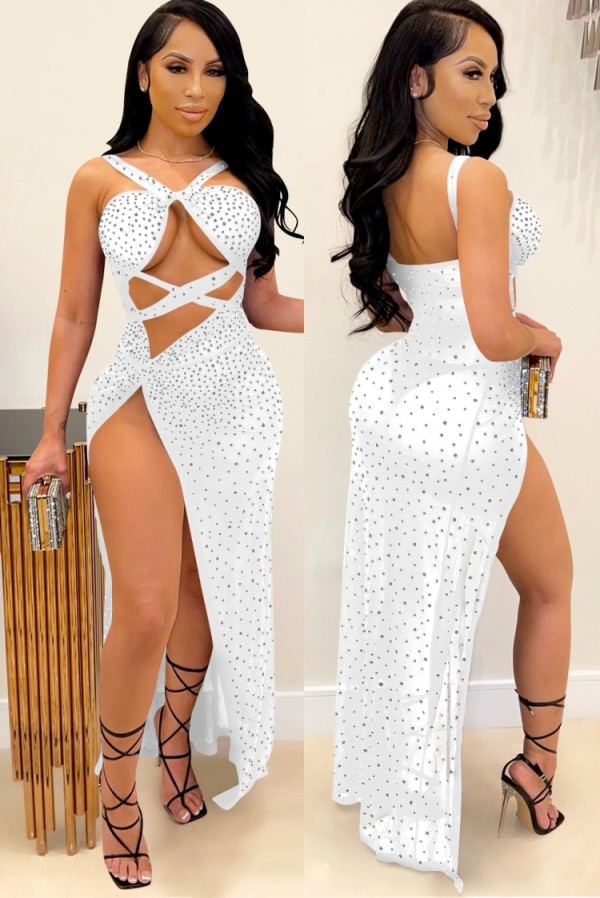 Summer White Beaded Sexy Long Party Dress